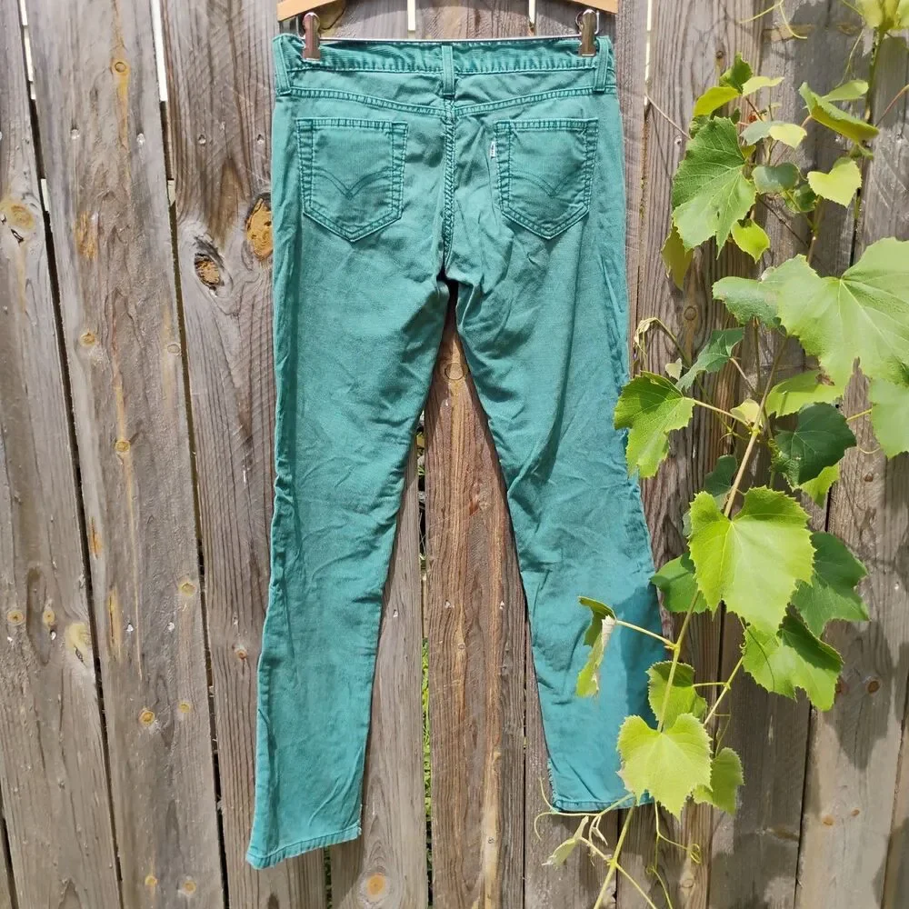 Vintage 07 Levis Teal Green Low Rise Corduroy Pants Sz 8M W29 Distressed Grunge